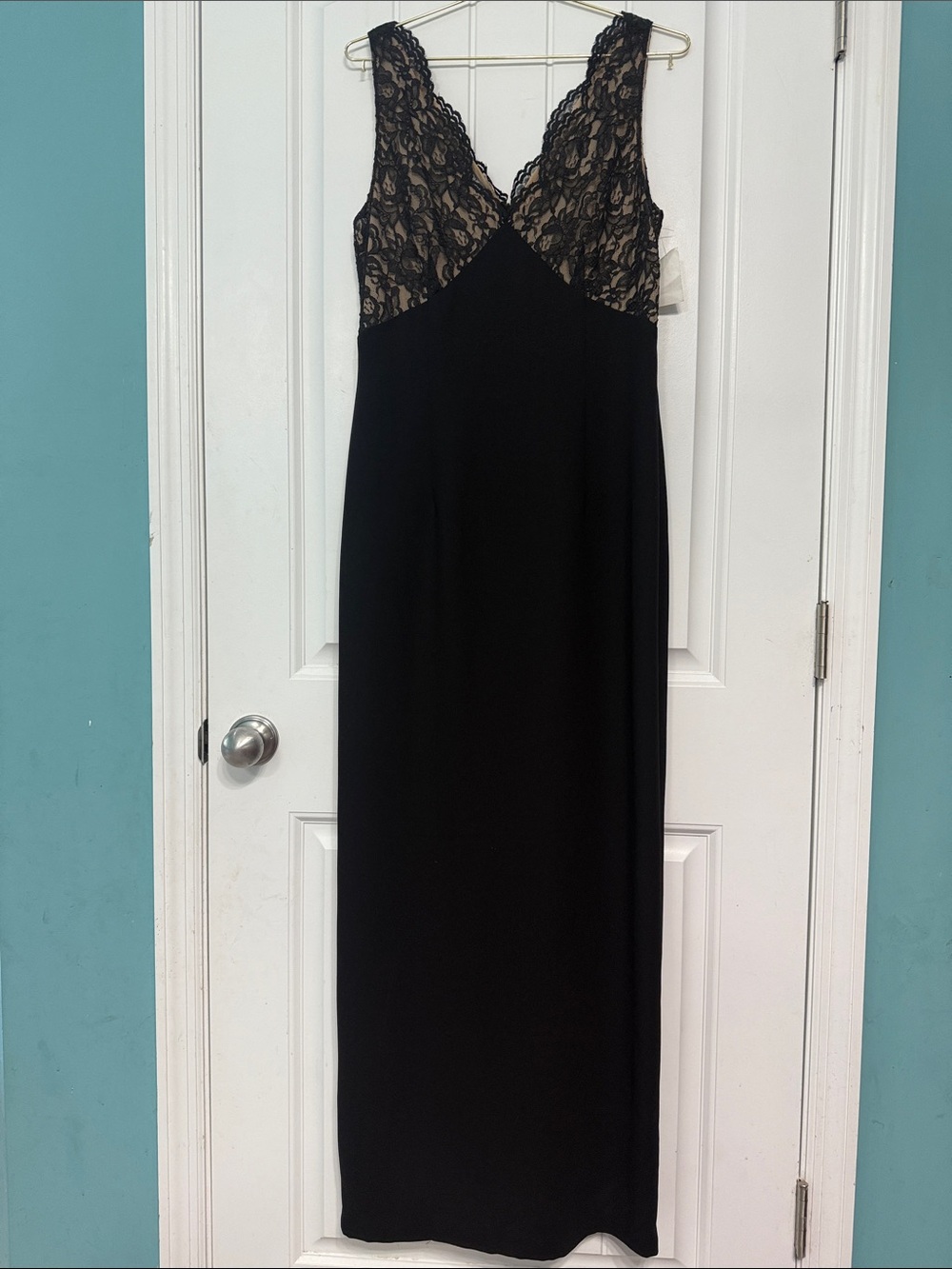 Maggy London Black Lace-Top Maxi Dress